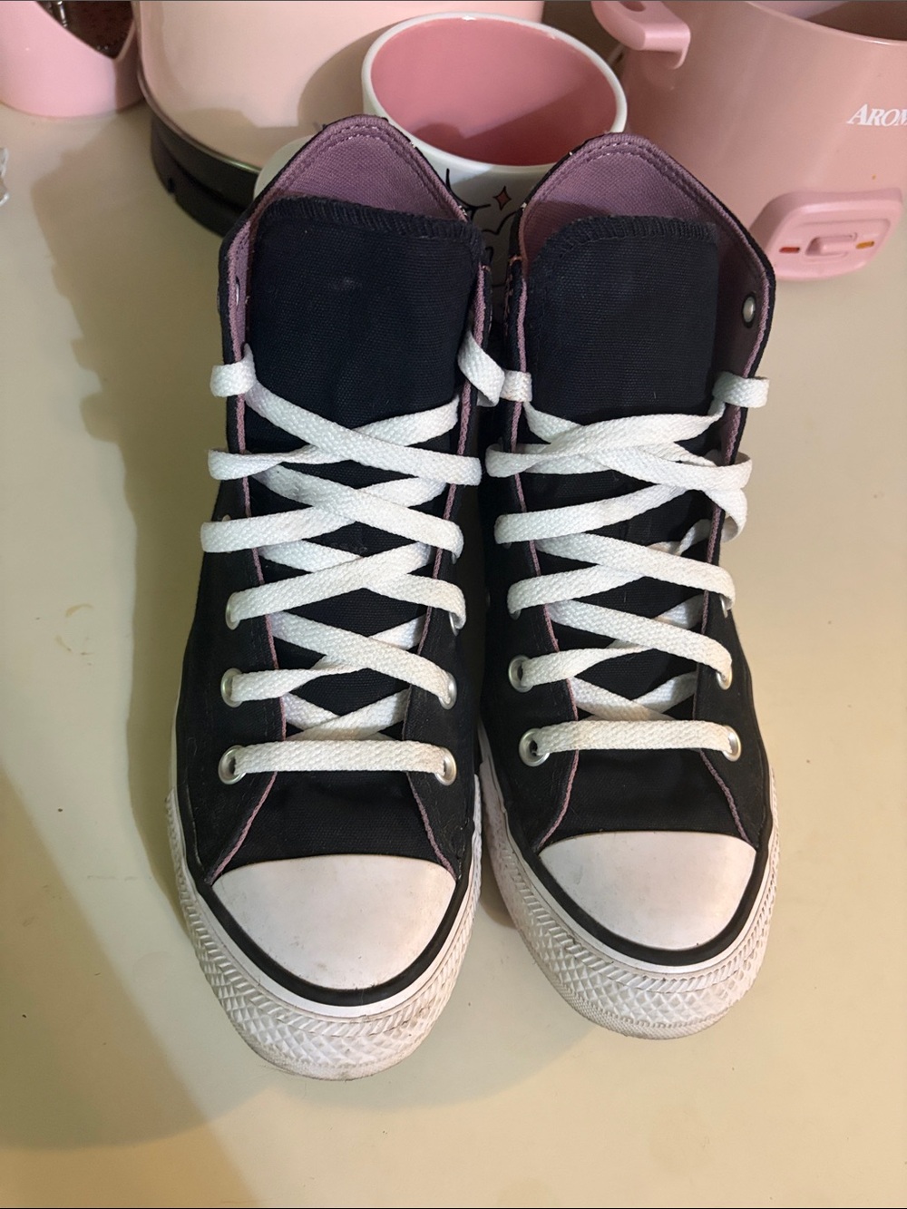Converse Black and Mauve High-Top Sneakers Embroidered - Picture 6 of 9